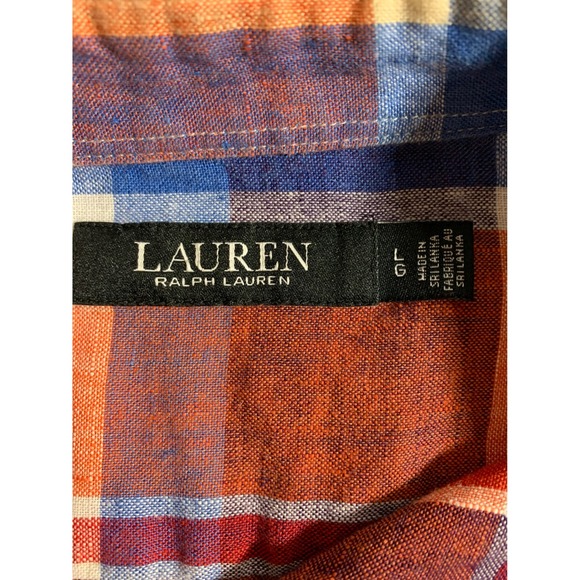 Lauren Ralph Lauren Plaid Linen Roll-Tab Sleeve Button Up Blouse Women's Large - Picture 8 of 9